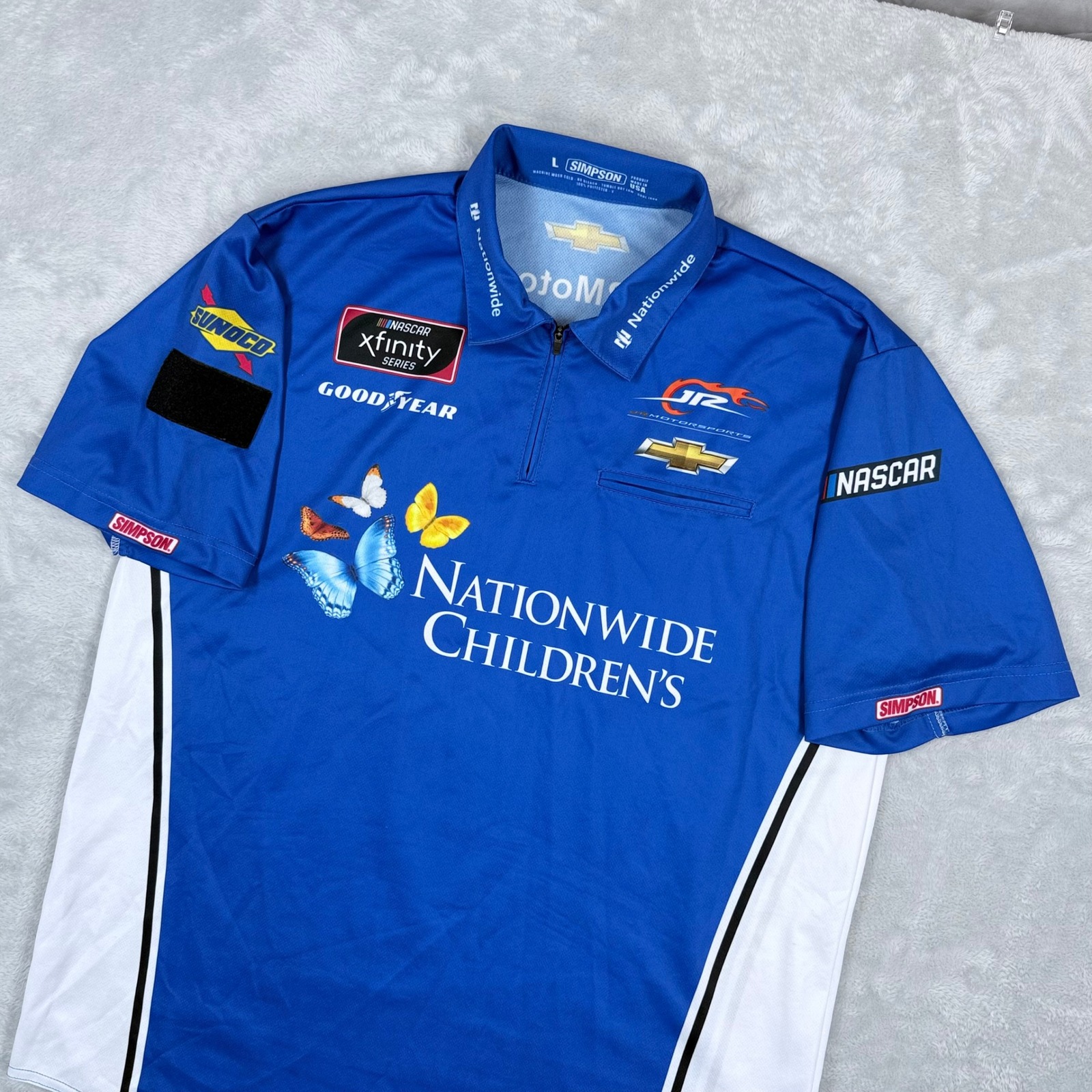 Simpson Racing Jr Motorsports Nascar Crew Shirt Men Large Blue Xfinity Chevrolet